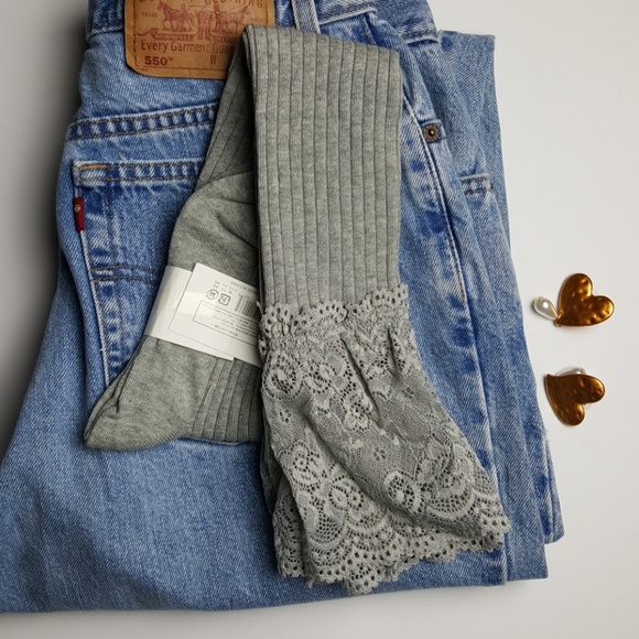 Gray Lace Thigh High Over the Knee Socks - Picture 2 of 4